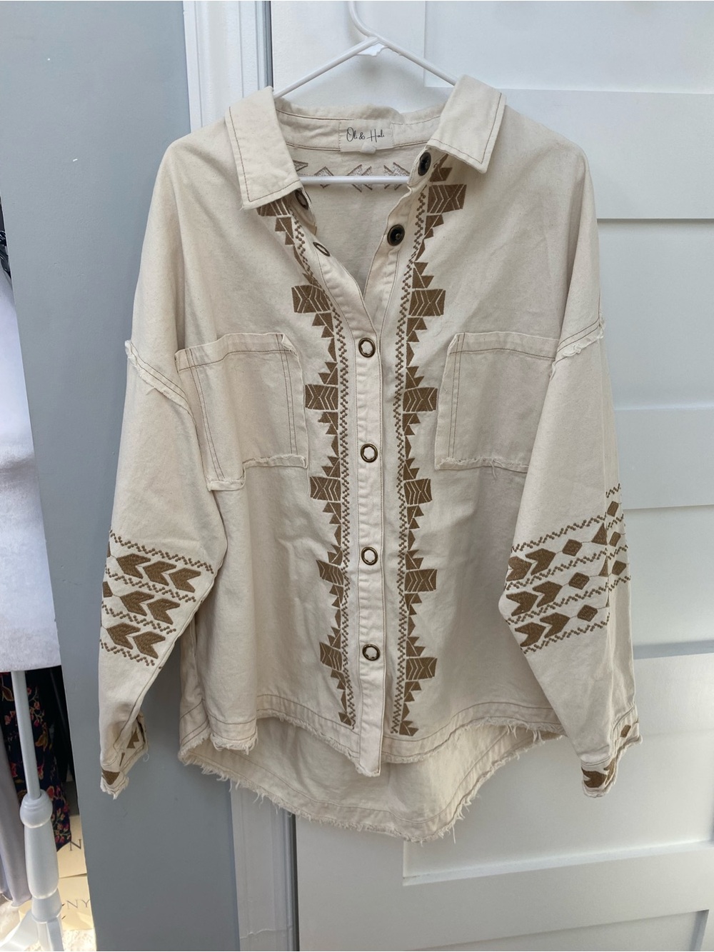 Oli & Hali beige denim Aztec boho oversized jacket